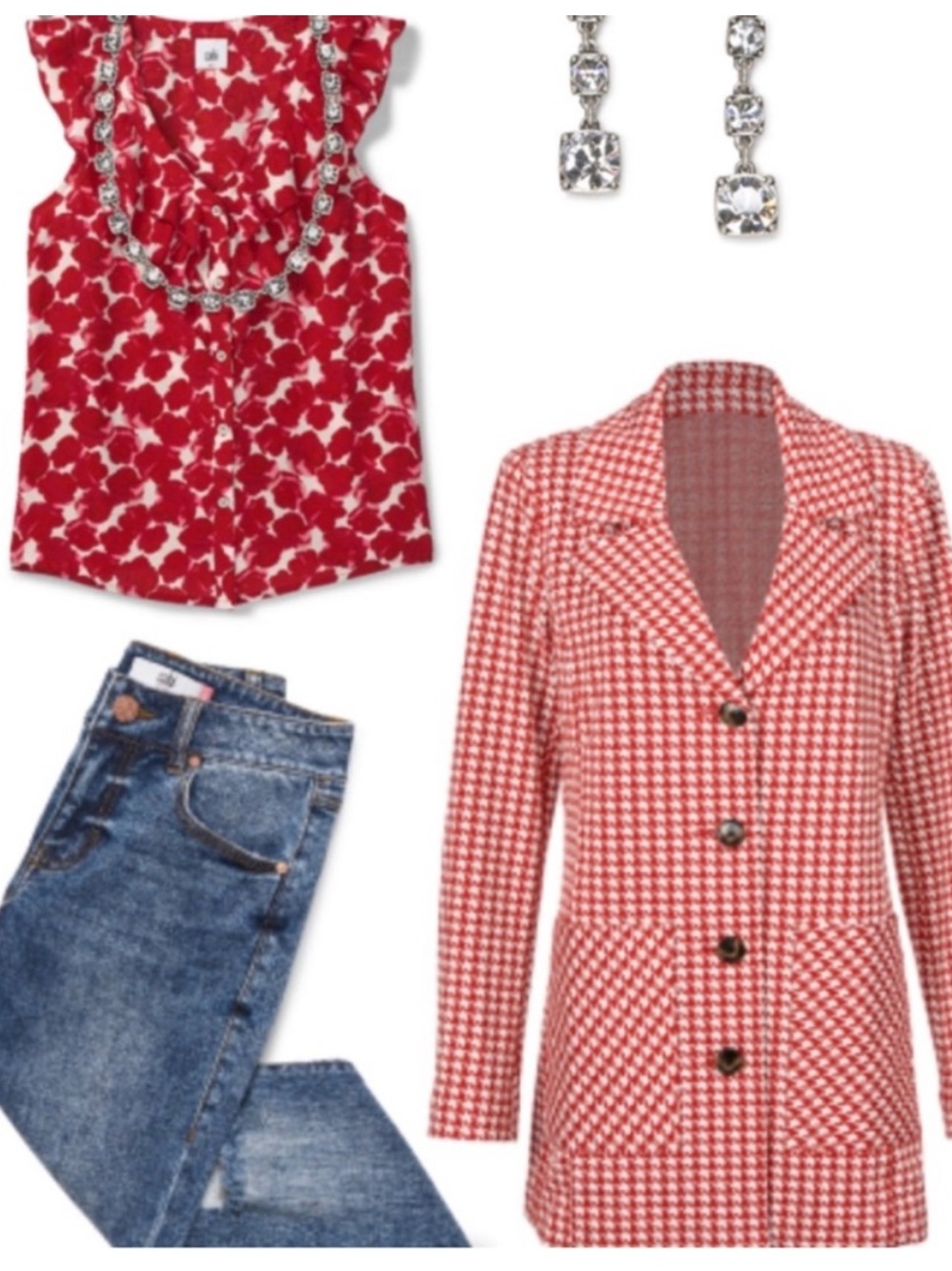 CABI STYLE# 4249 Red & White Houndstooth Jacket - Size L - NWOT! - Picture 10 of 11